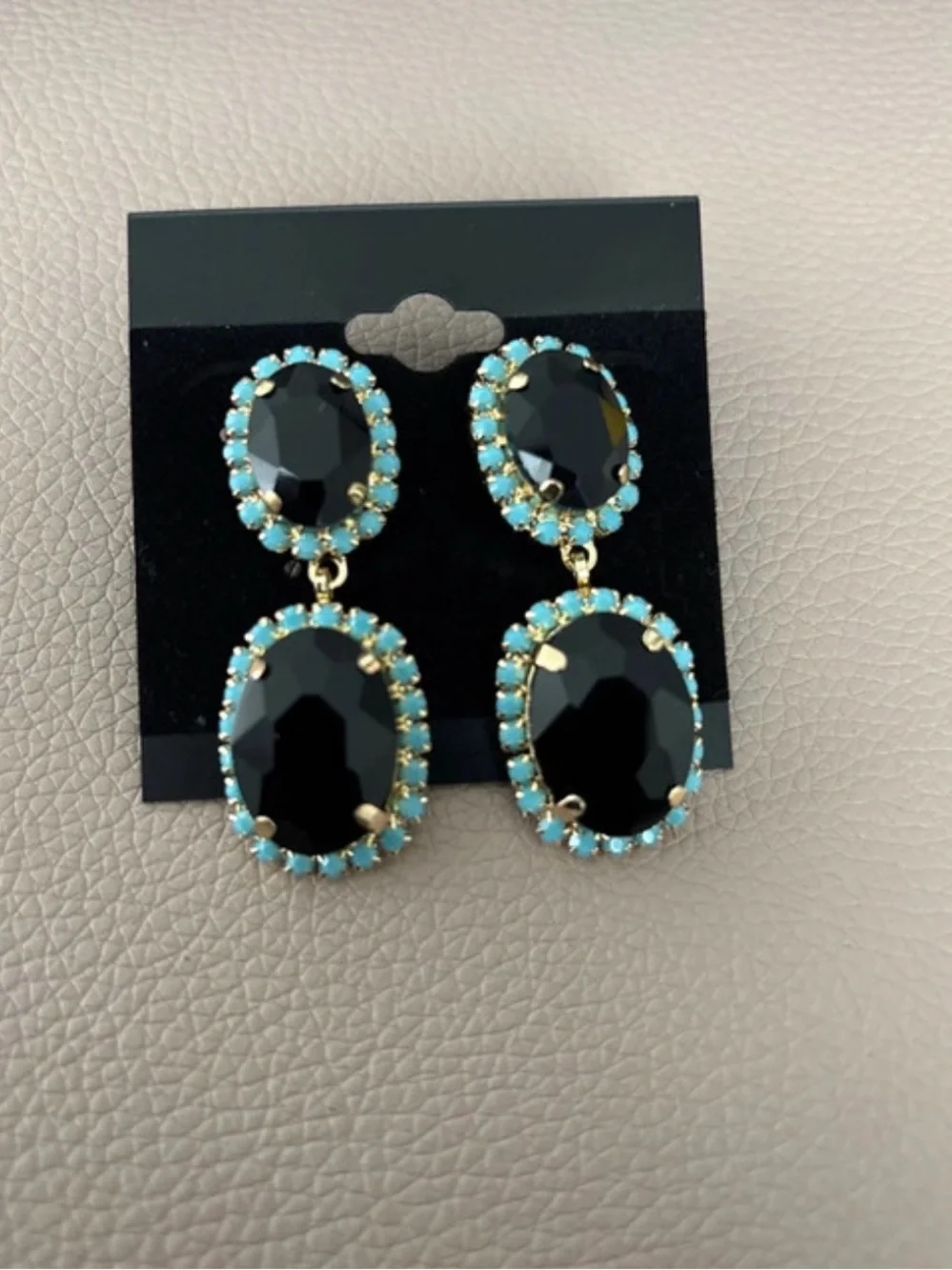 Black and Turquoise Crystal Drop Earrings - Women Jewelry